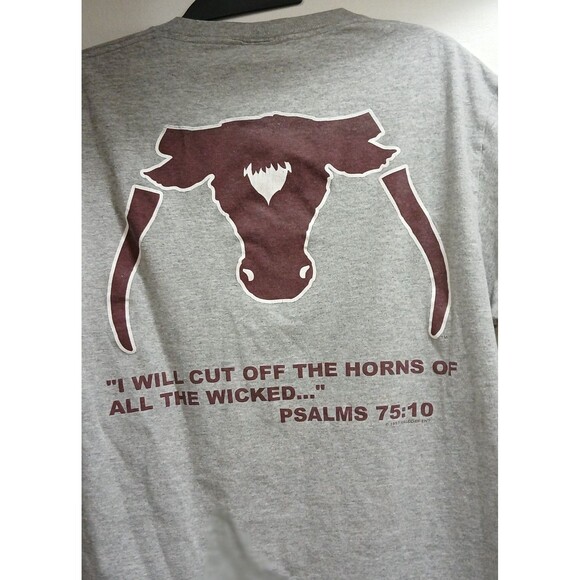 Vintage Texas A&M Saw ’Em Off Shirt Men’s M Gray Double Sided Psalms 75:10 EUC - Picture 4 of 5